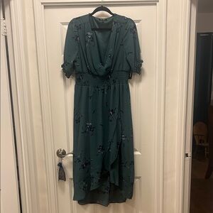 Chic Teal Floral High Low Dress